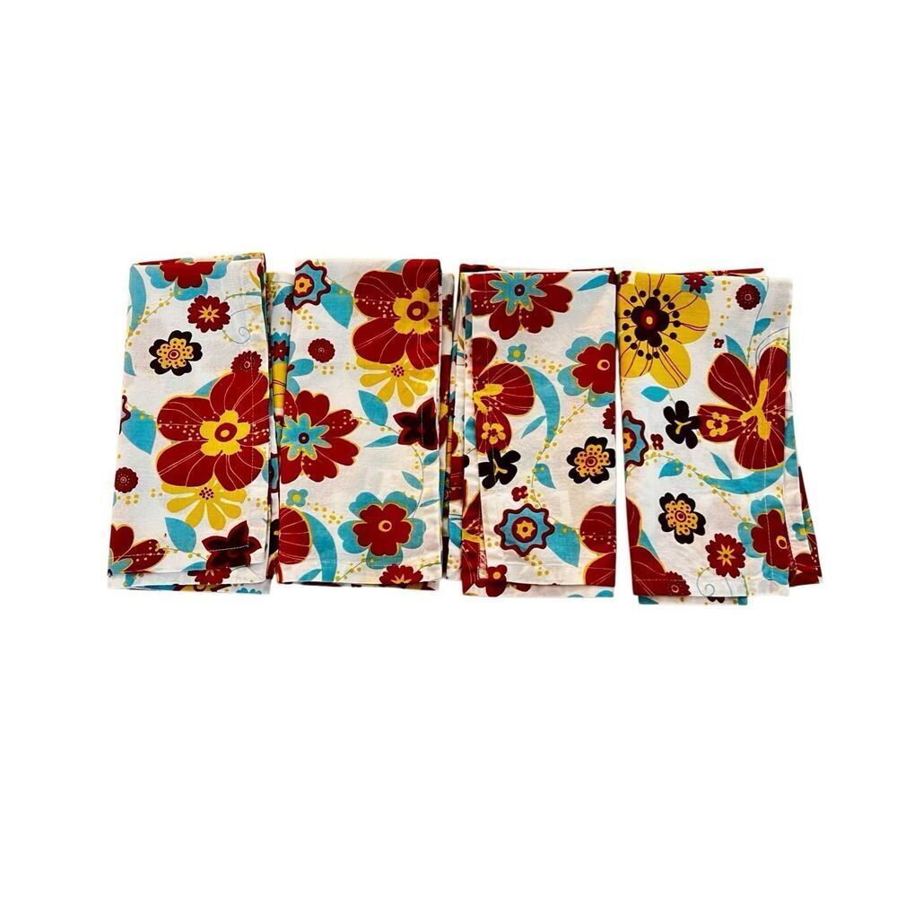 Pier 1 Imports 100% Cotton Napkins Tropical Floral Print Colorful Set of 4 NWT